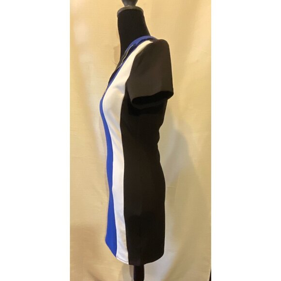Vintage Bodycon Dress With Zipper Detail & Short Sleeves Blue/white/Black - Picture 3 of 5